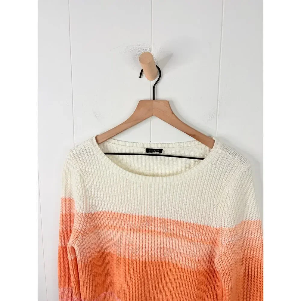 Talbots Shaker Stitch Ombre Stripe Bateau Neck Sweater Small Pink Orange